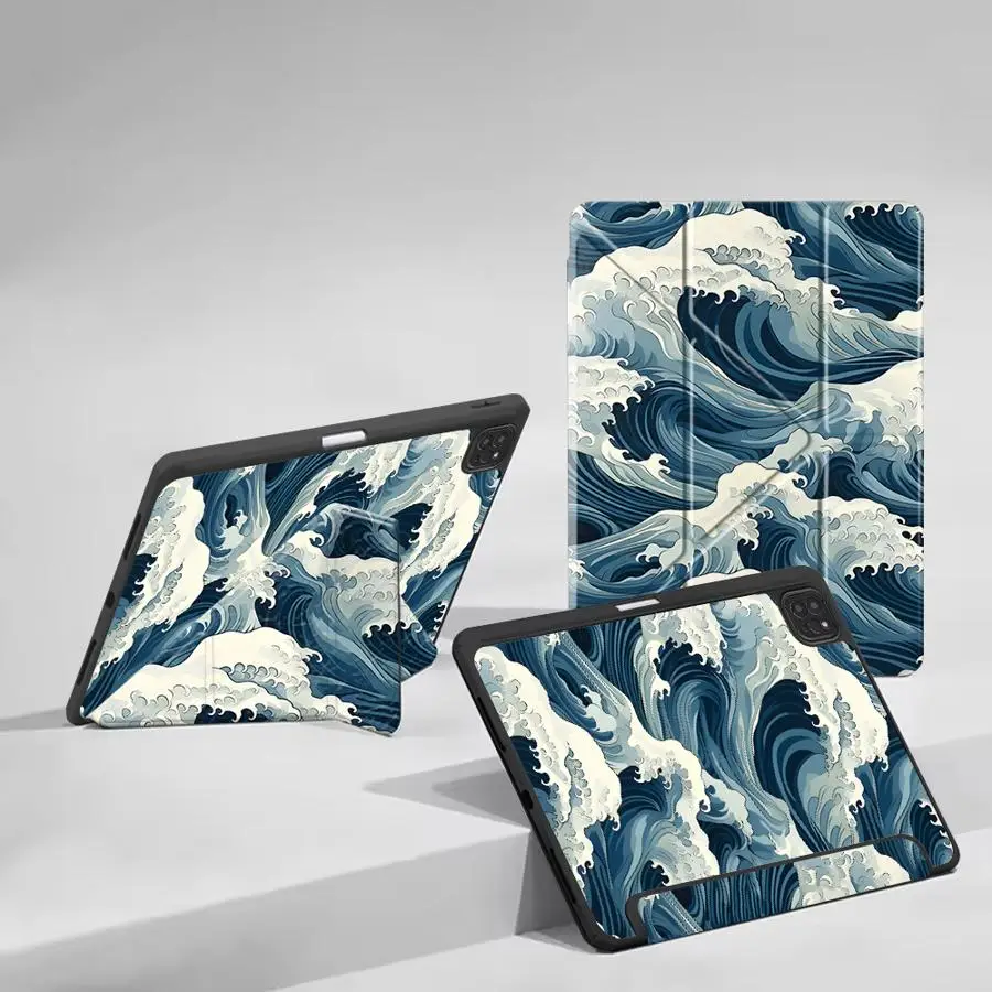 Holder Cover Tablet Case For iPad Air 4 5 M3 M2 1 2 M4 11inch Pro 11th 10th 9th 8th 7th 12.9inch Pro 2025 Mini 6 7 Cartoon Wave
