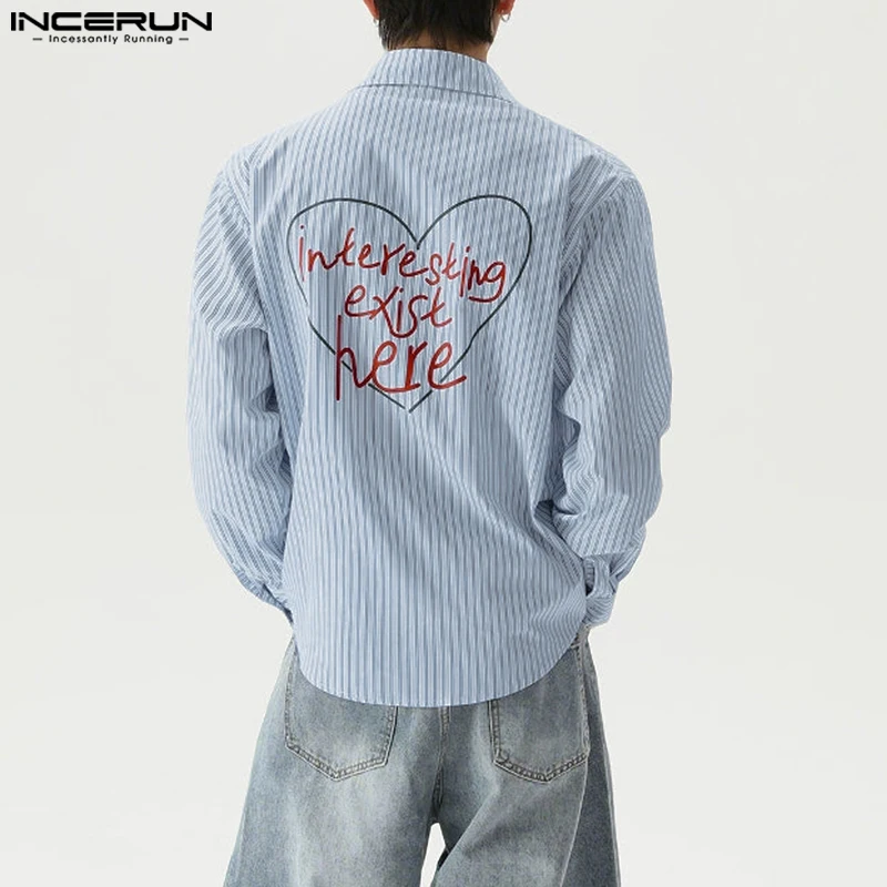 

INCERUN Men Shirt Striped Printing Lapel Long Sleeve Men Clothing Streetwear Loose Korean Style 2025 Fashion Casual Male Shirts