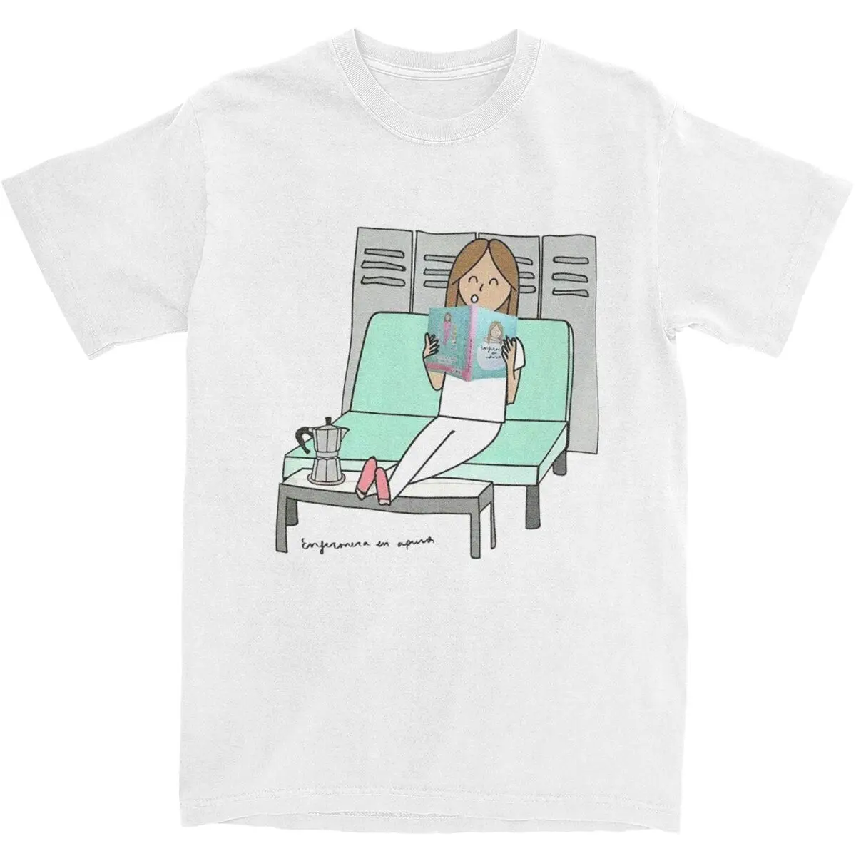 Vintage Funny Cartoon Nurse T-Shirts Men Women's 100% Cotton Enfermera En Apuros Tee Shirt Adult Clothes