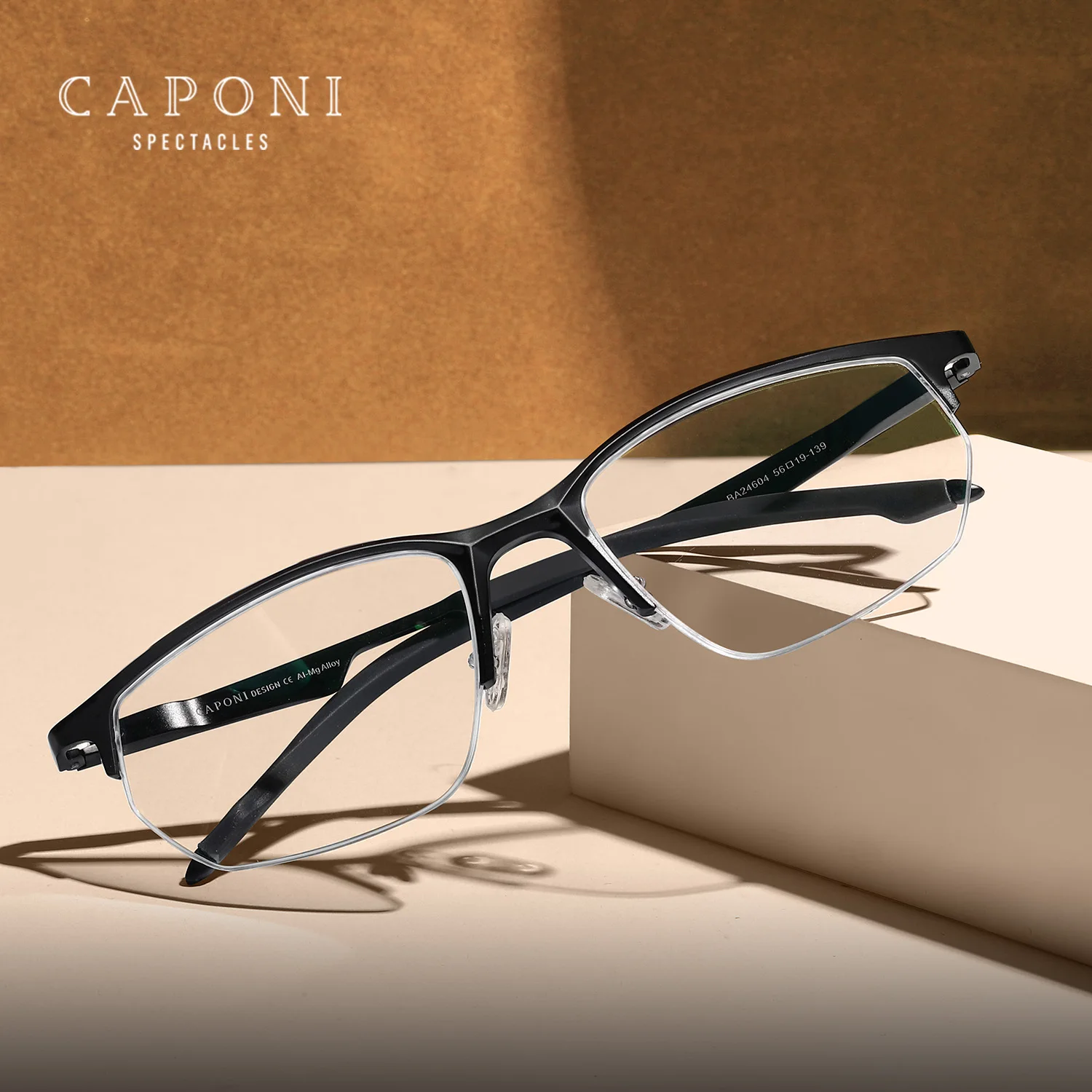 CAPONI Glasses For Men Alloy Vintage Brand Designer Eyeglasses Frames Blue Light Blocking Photochromic Half Frame Glasses J24604