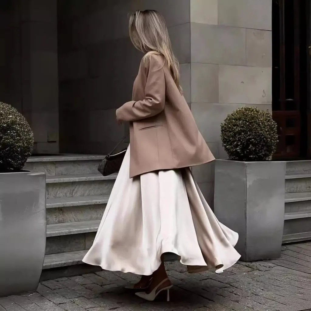

Women's High Waist Satin Long Skirt Elegant European And American Style Autumn New Fashion for Ladies