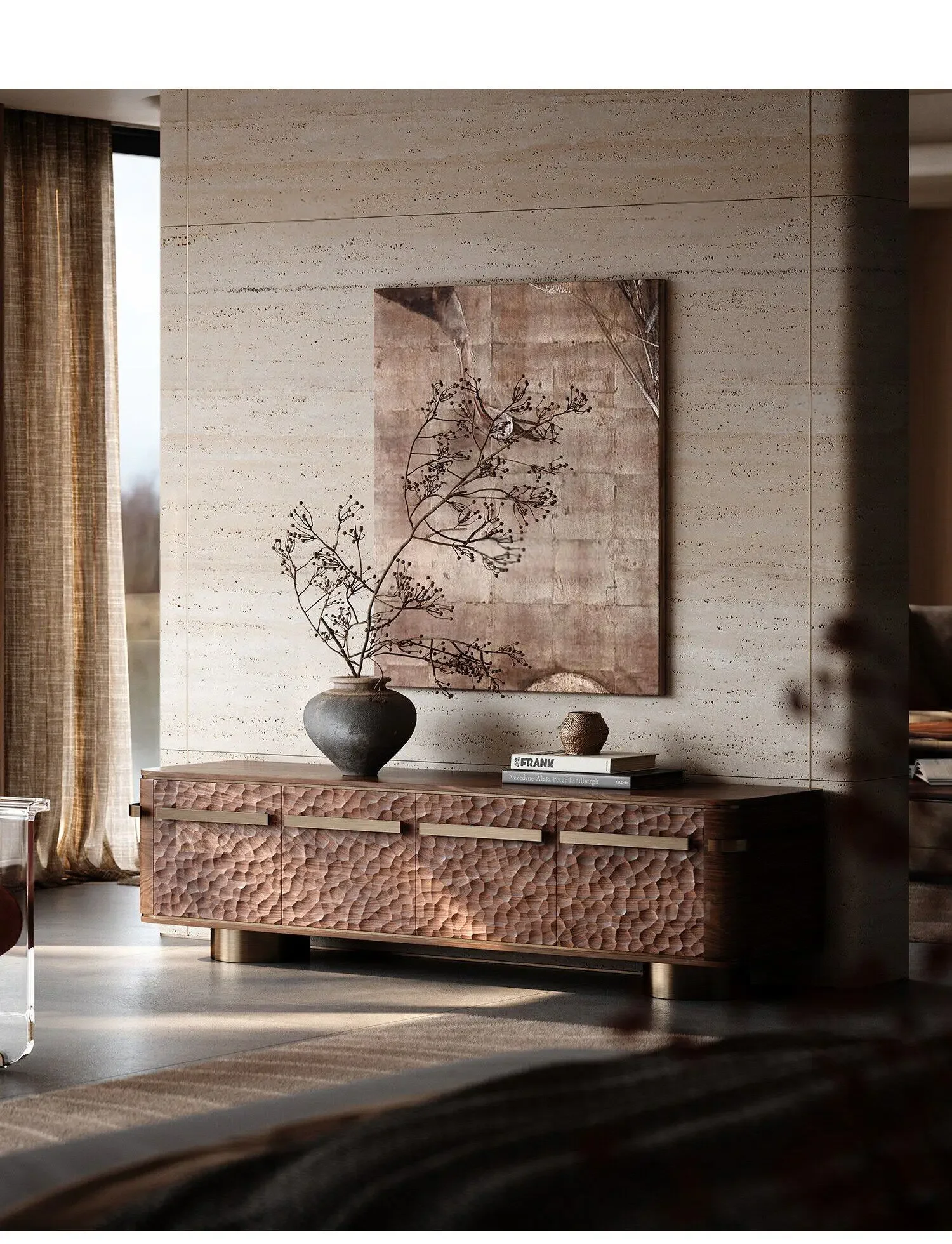All solid wood light luxury TV cabinet art carving walnut floor storage cabinet medieval home living room TV cabinet