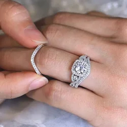 CAOSHI Gorgeous 3Pcs Set of Rings for Women Lady Luxury Wedding Jewelry with Brilliant Zirconia Silver Color Accessories Gifts
