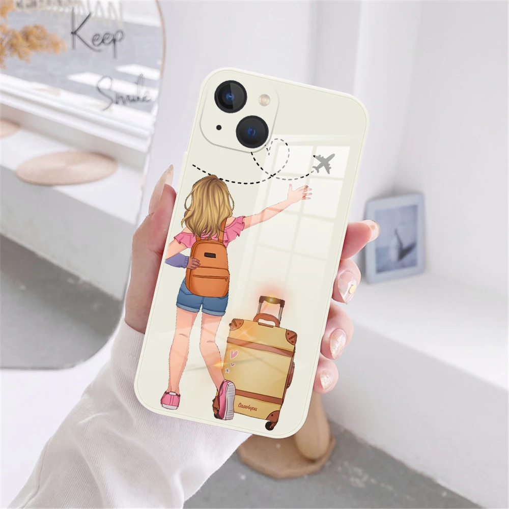 Travel Girls Bff Best Friends Phone Cover For iPhone 11 12 13 14 15 16 Pro Max 15 16 Plus White Tempered Glass bumper Case