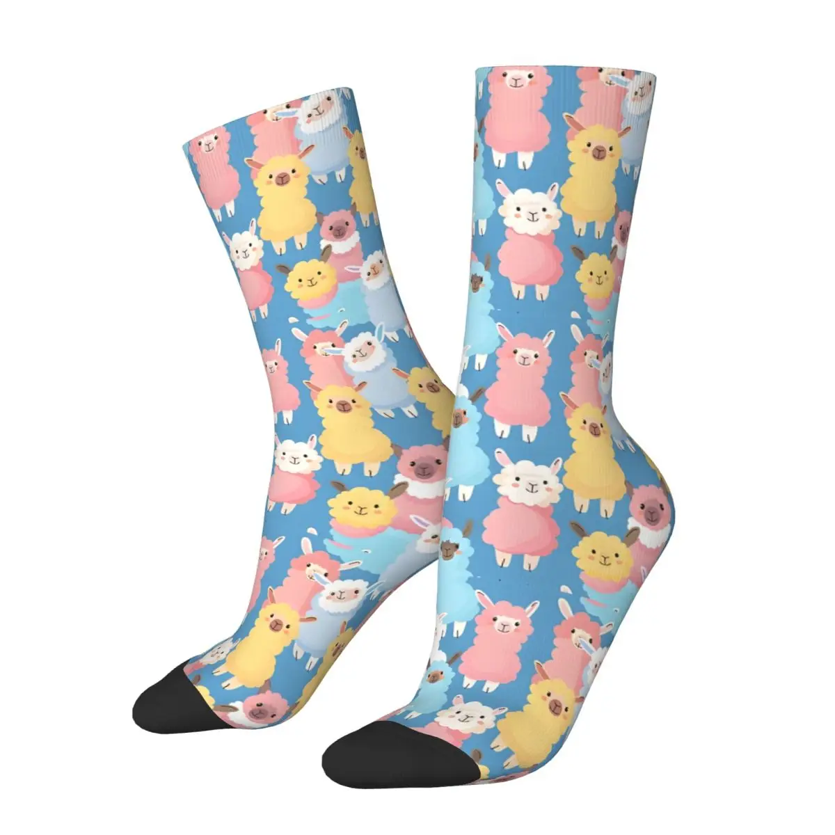 Cute Blue Cartoon Alpaca Pattern Bath Mat Socks Travel 3D Print Boy Mid-calf Sock