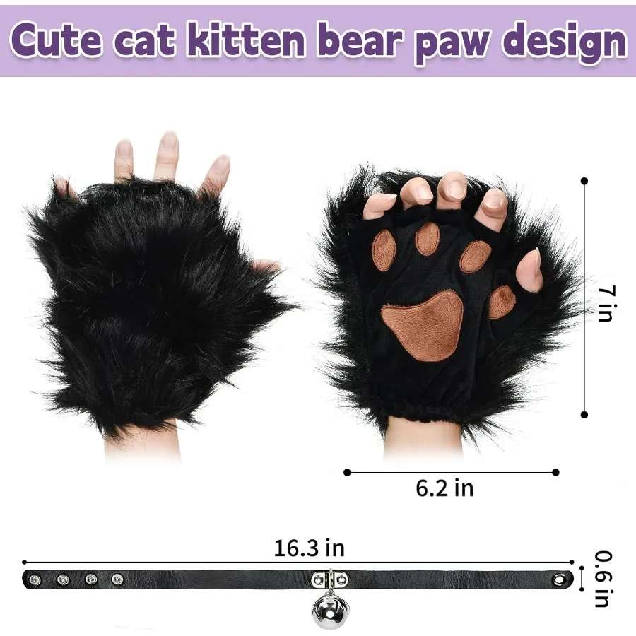 BADALU Therian Cat Mask and Tail Set for Girls Halloween Furry Fox Mask Wolf Tail Cat Costume With Leather Choker Faux Fur Cosp