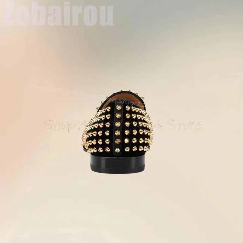

Gold Spikes Decor Black Square Toe Men Loafers Fashion Slip On Men Shoes Luxurious Handmade Party Feast Banquet Men Dress Shoes