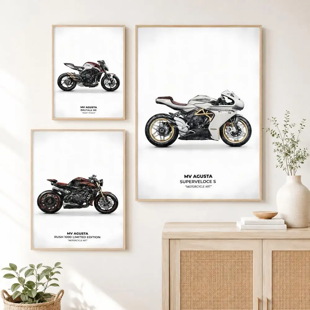 Classic Hot Cool MV A-AguStaS Motorcycle Poster Self Adhesive Wall Art Decor for Bedroom Living Room Office Home Decor Gift