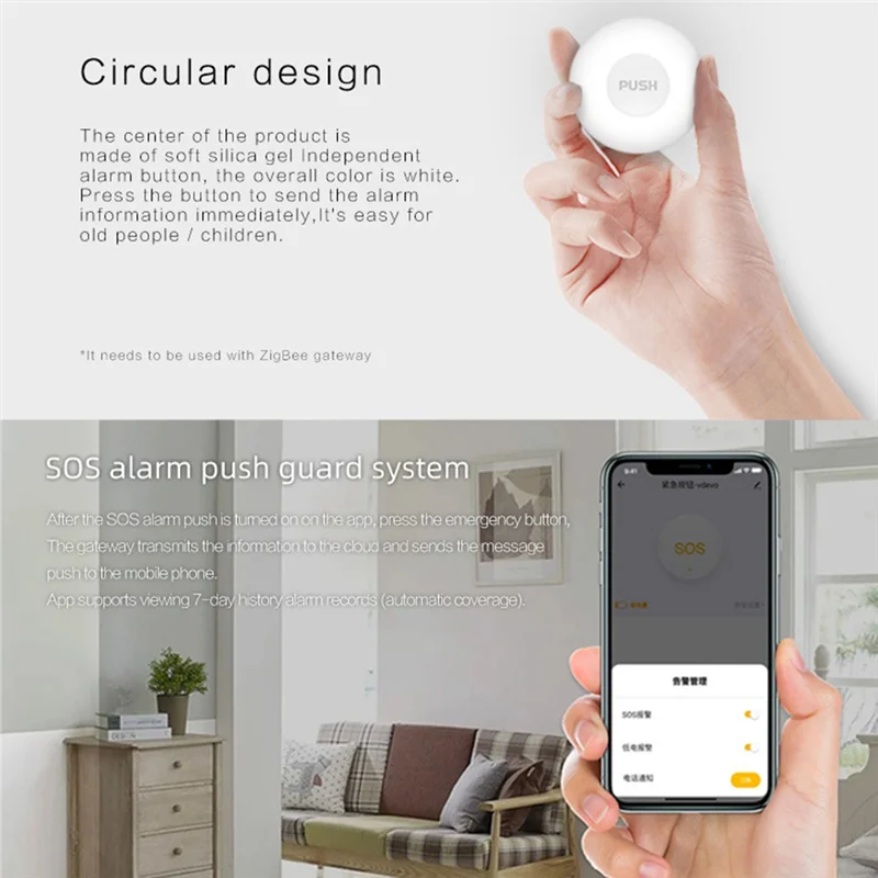 Tuya Smart Life Zigbee One-Key Alarm SOS Emergency Call Button Wireless Emergency Button Smart Life App Remote Control-ABIU