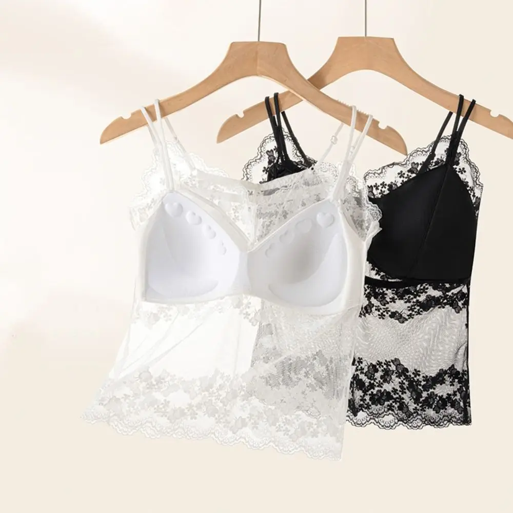 Sweet Mesh Transparent Lace Camisole Sleeveless Thin Lace Sling Crop Tops Slim Fit Undershirt Suspender Vest Spring Summer