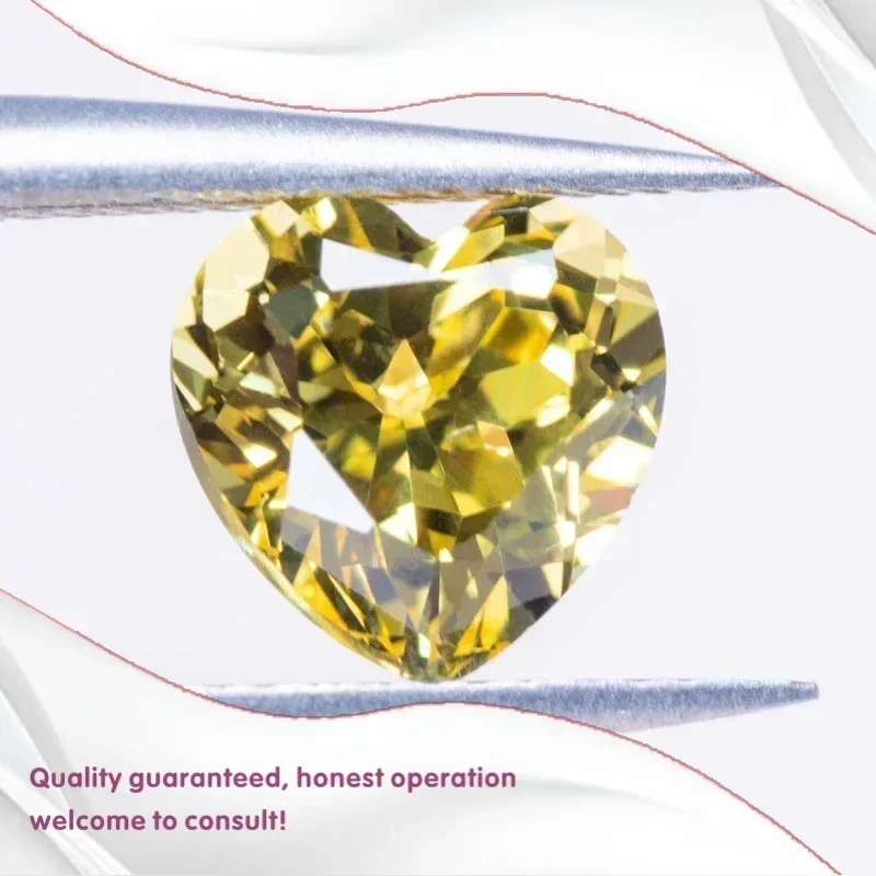 

J-Lab Grown Sapphire Yellow Color Heart Shape Charms Advanced Jewelry DIY Ring Necklace Earrings Materials Selectable Certifica