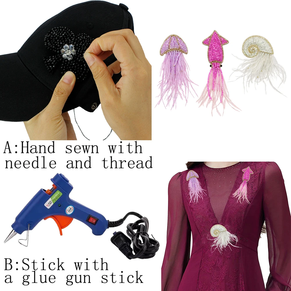 Beaded Applique Squid Sea Animal Patches Beaded Fur Snail, Jellyfish, Cuttlefish Patches Badges DIY Sewing Clothing 2pieces