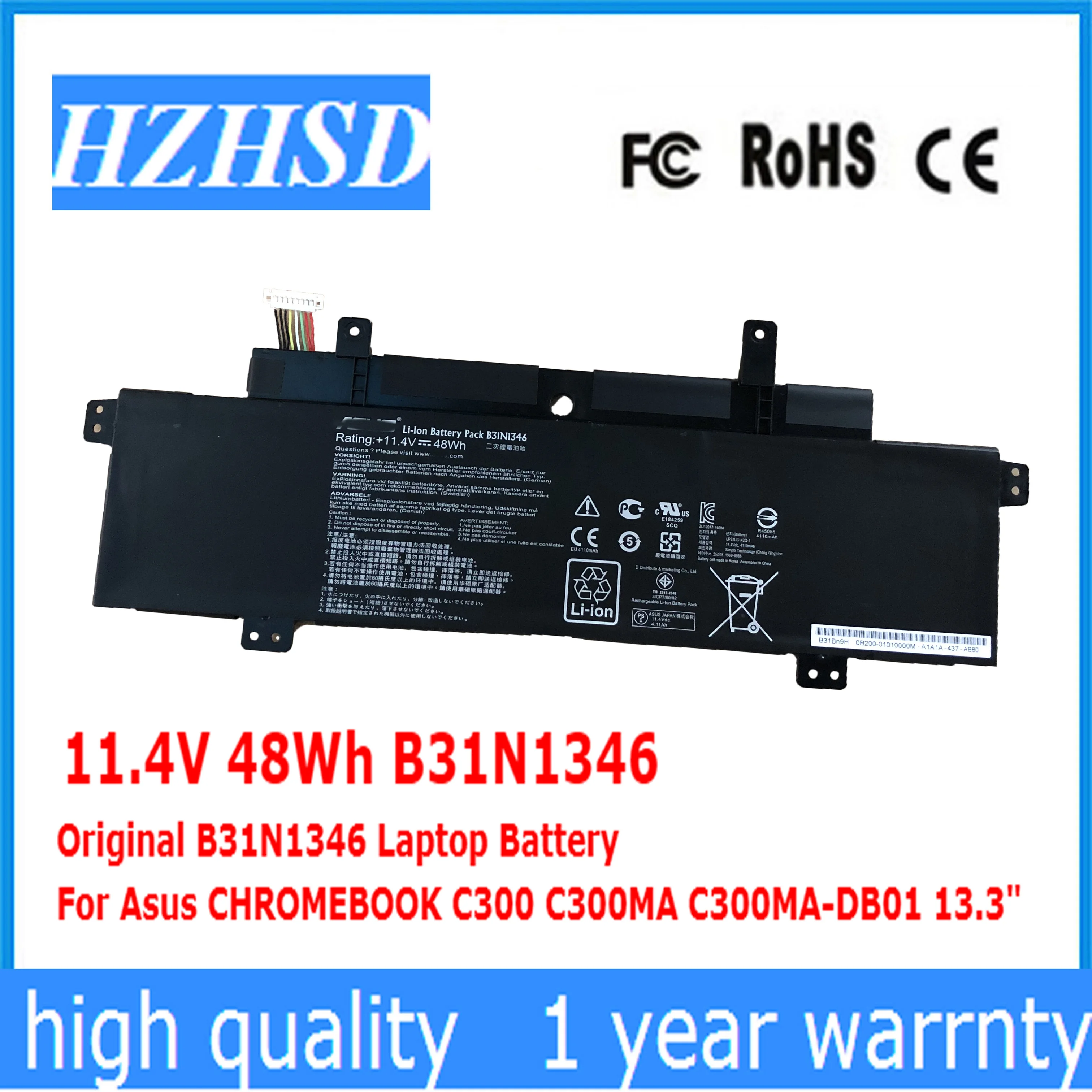 

11.4V 48Wh B31N1346 Original B31N1346 Laptop Battery For Asus CHROMEBOOK C300 C300MA C300MA-DB01 13.3"