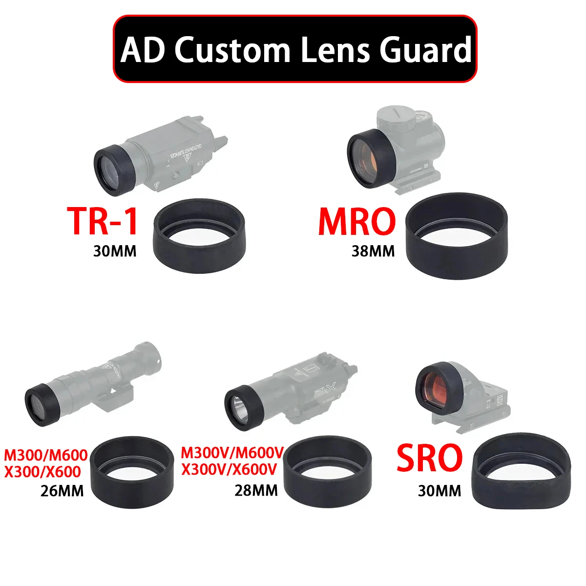 Tactical TR1 M300 M600 X300 X300V Weapon light LED Flashlight AD Custom Lens Guard For SRO MRO Red Dot Sight Protector Hunting