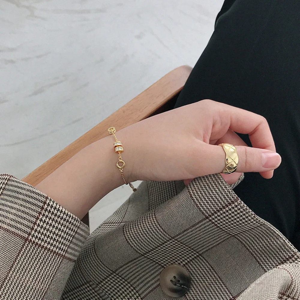 ANDYWEN 2020 925 Sterling Silver Gold Zircon Charm Bracelet Adjustable Women Fashion Fine Jewelry 2021 Wedding Simple Women
