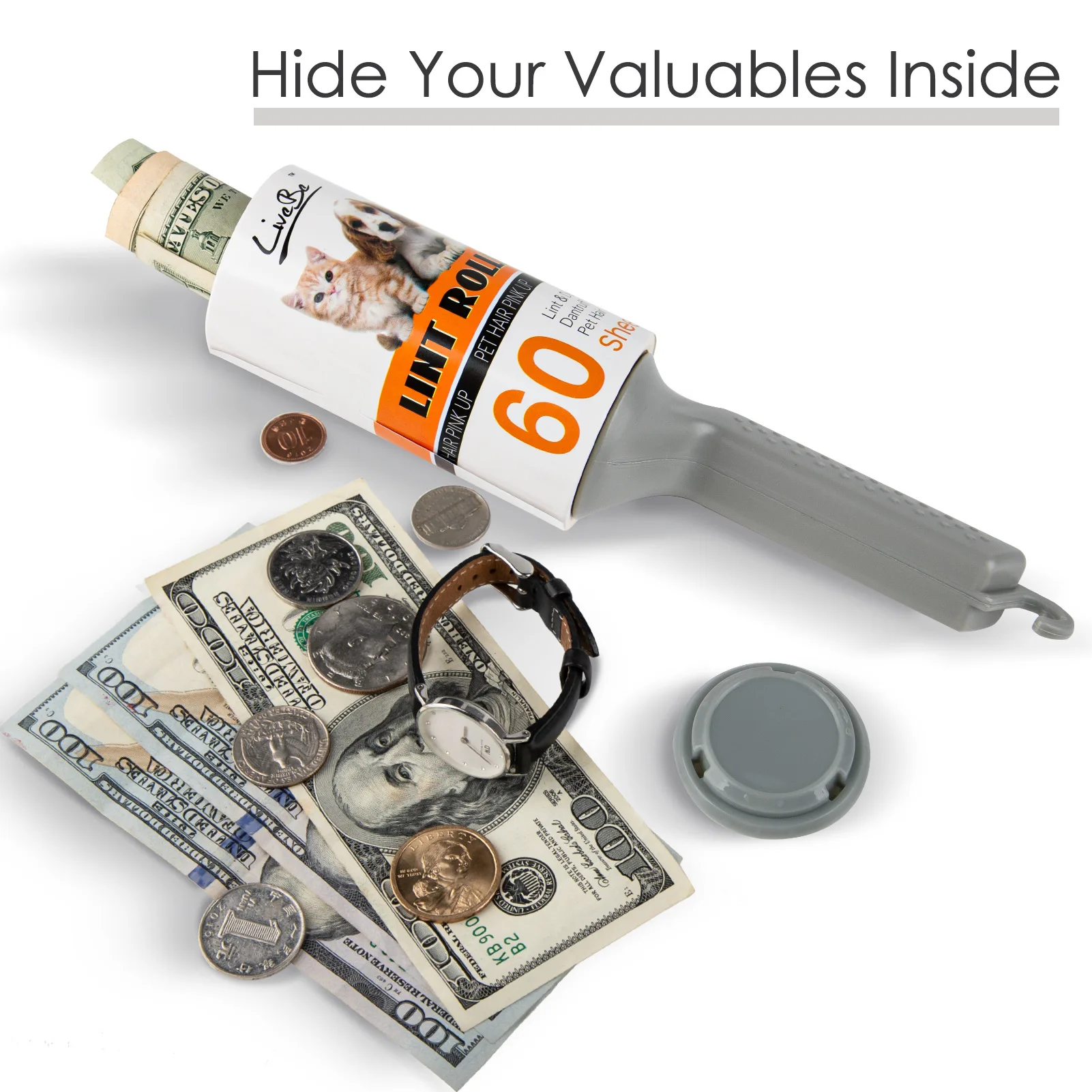 Hidden sticky hair device to hide money, piggy bank, creative private money pill box storage storage box