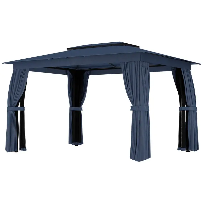 

Outsunny 10' x 12' Outdoor Patio Gazebo, Soft Top Gazebo Canopy Shelter with Curtains, Netting, Steel Frame, Hooks, Blue