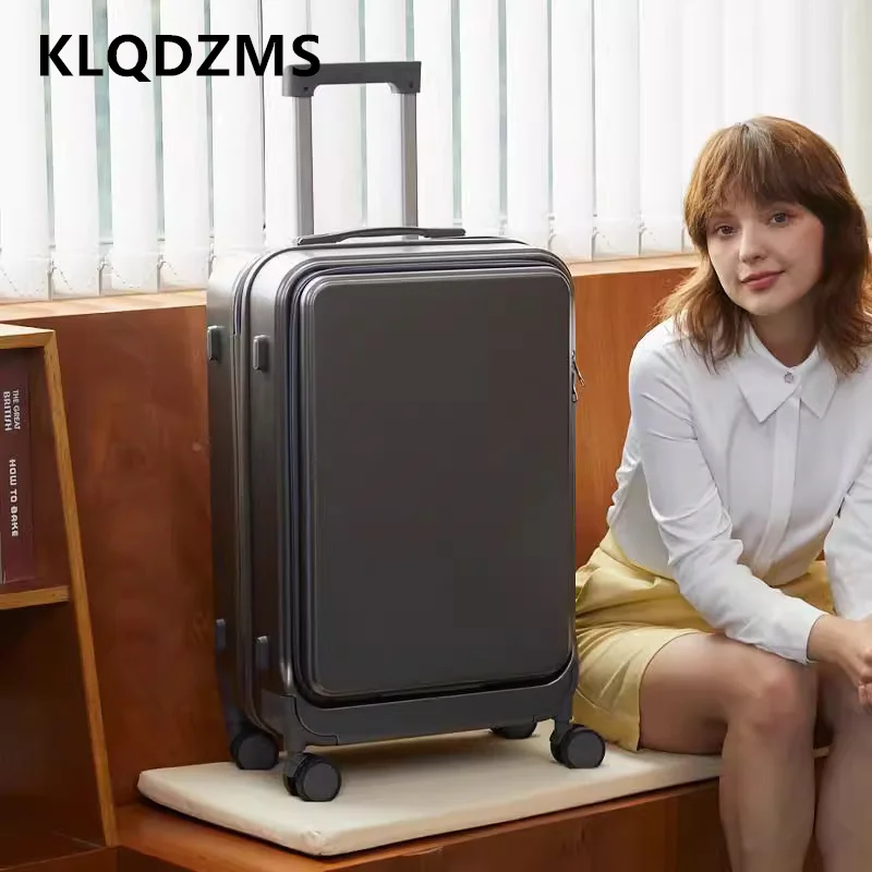 KLQDZMS 고품질 여행가방 전면 개방형 탑승 박스 USB 충전 다기능 트롤리 케이스 20인치22인치24인치26인치 수하물