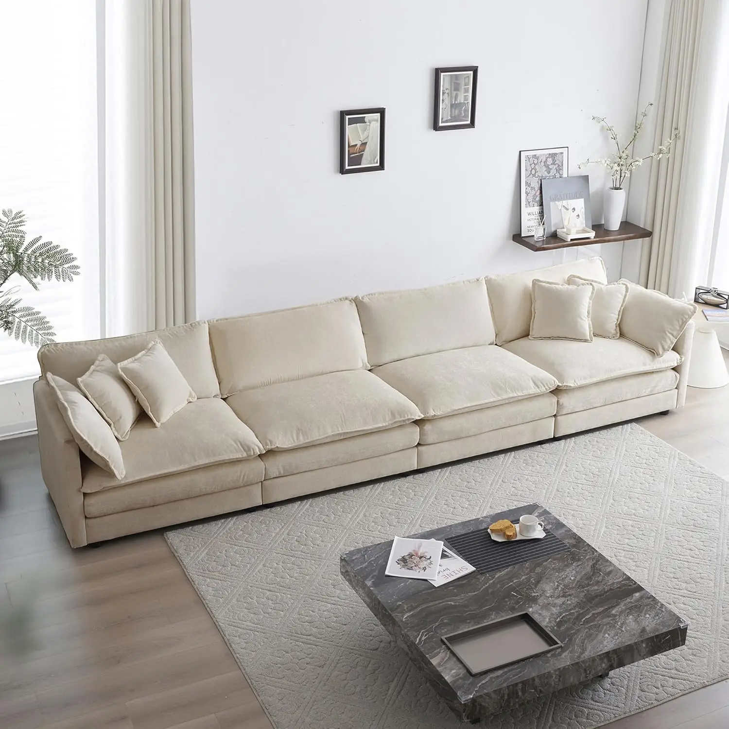 

146.5"" Oversized Deep Seat Chenille Cloud Sofa Couch, Large 4 Seater Modular Sectional Sofa For Living Room Apartment Office