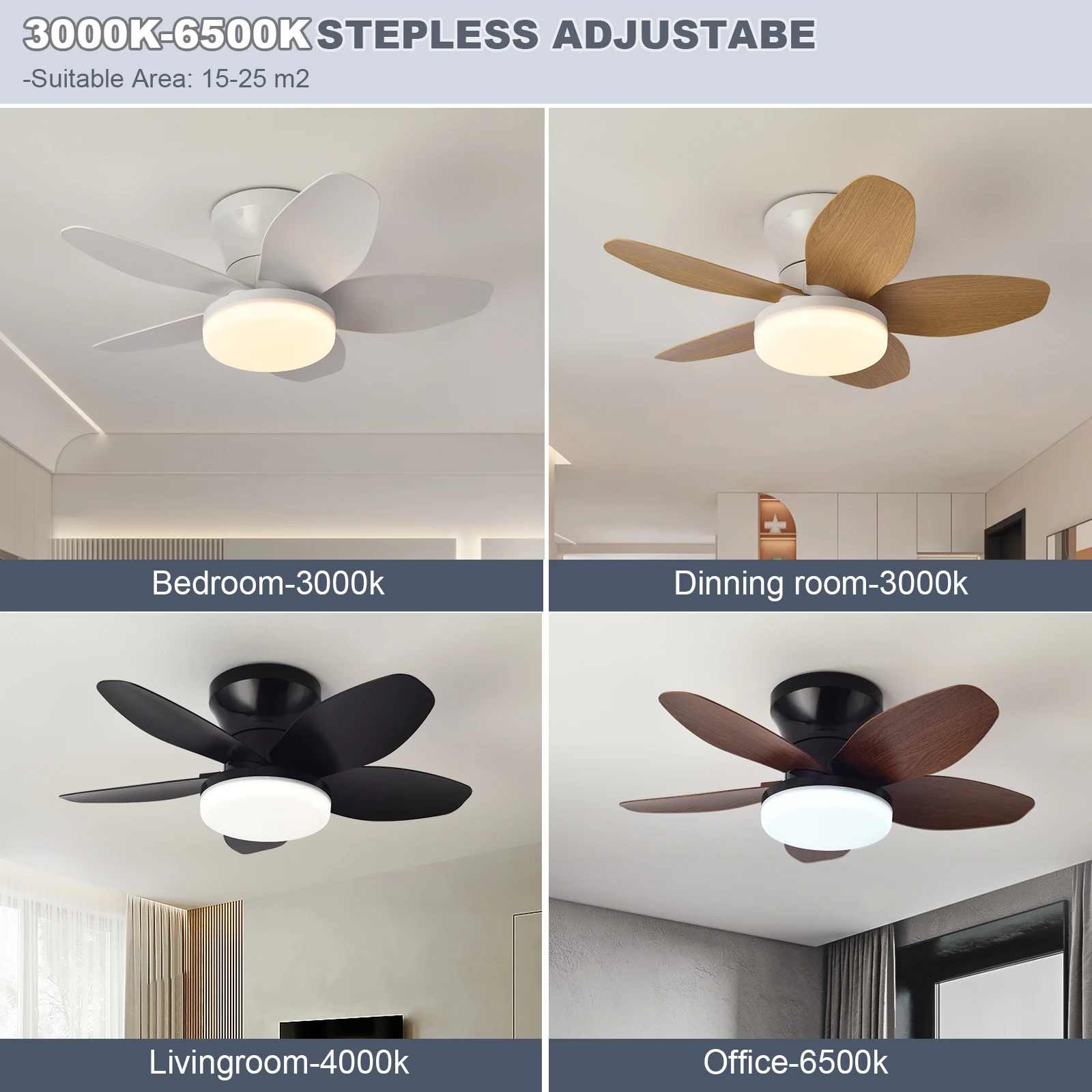 거실, 학습실, 가정용, 85-265V에 적합한 원격 제어 디밍 기능이 있는 LED 52W 천장 팬 조명