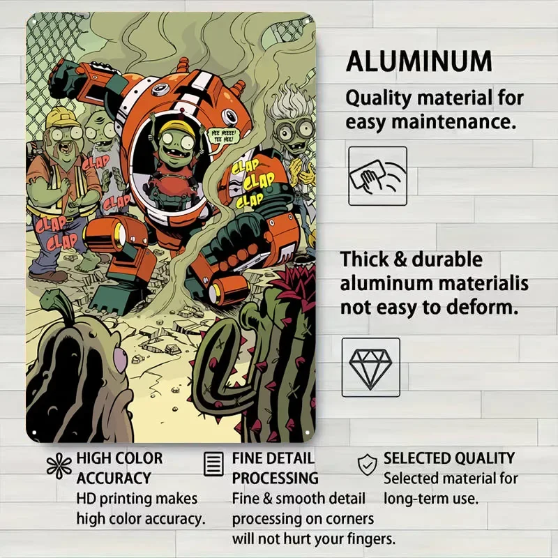 علامات صفيح للنباتات مقابل الزومبي ملصق كوميدي ديكور منزلي حديث غرفة المعيشة علامة معدنية مخصصة لتزيين جدران الفن ريترو #4