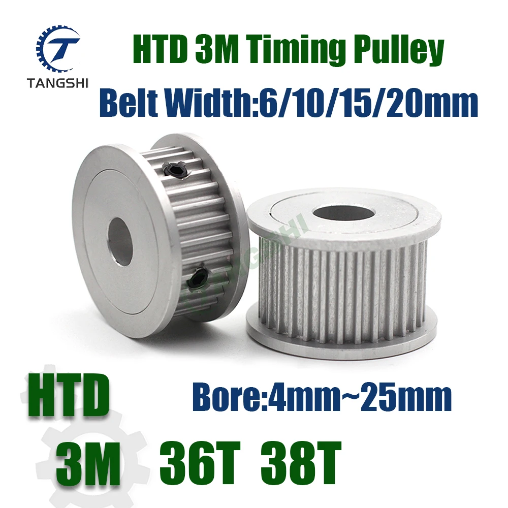 HTD 3M 36 Teeth 38Teeth Timing Pulley AF Type Bore 4mm~25mm For Belt Width 6/10/15/20mm HTD 3M 36T 38T Synchronous Timing Pulley