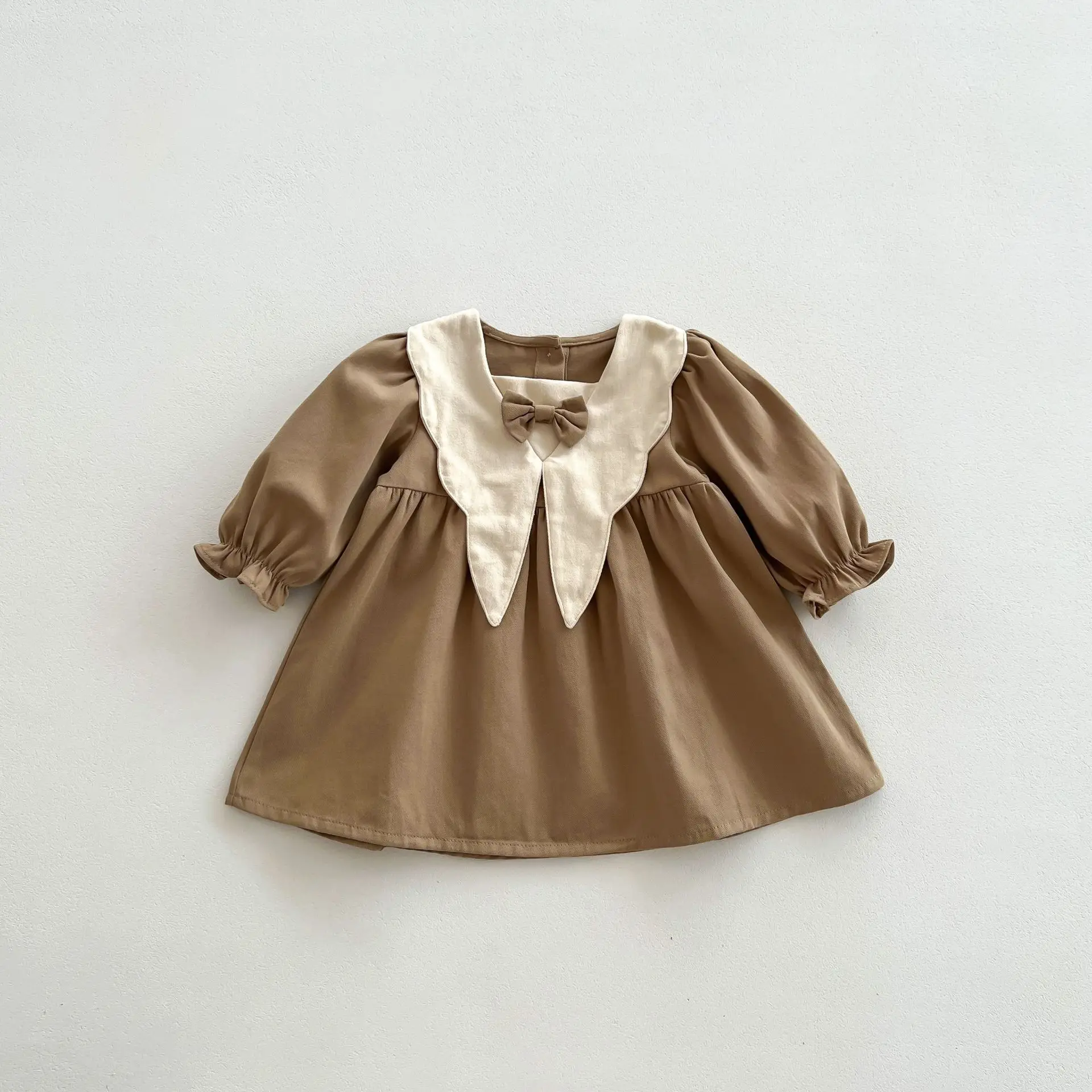 Mädchen Baby Schule Stil Retro Rüschen Prinzessin lange Ärmel Kleid Frühling Herbst Kinder Baumwolle süße Schleife lässige Party kleider