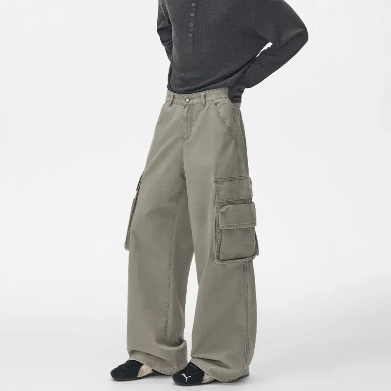 Men's Ameircan Retro Loose Cargo Pants Y2K 2026 Autumn Casual High Waist Vintage Pocket Baggy Pants