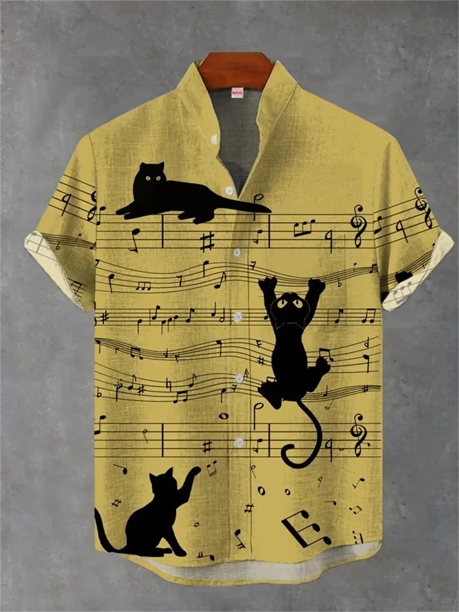 جديد الرجال قميص كتان ثلاثية الأبعاد مطبوعة شخصية حك نمط قميص الرجال عادية كم قصير علوي أنيق الوقوف طوق زر شير