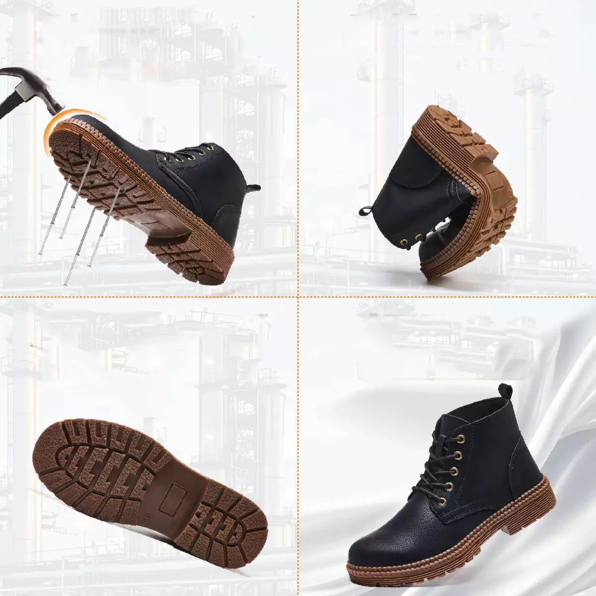 Men's Rubber-Soled, Slip-Resistant, Wear-Resistant, Steel-Toe, Impact-Resistant, Puncture-Resistant Construction Safety Shoes