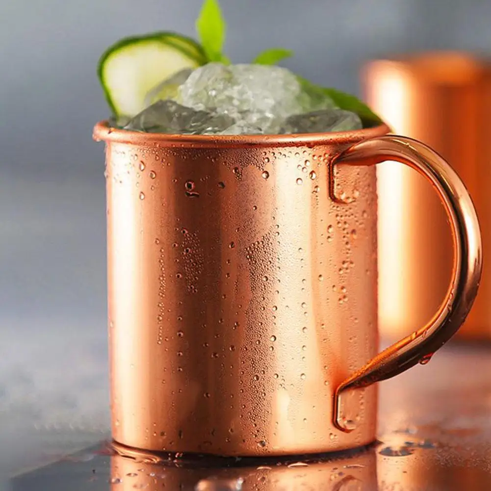 New High-end 420ML Pure Copper Mug Moscow Mule Mug Solid 16 Oz Copper Mugs-Cylinder-Shaped Cocktail Beer Cold Drink Mug Cup