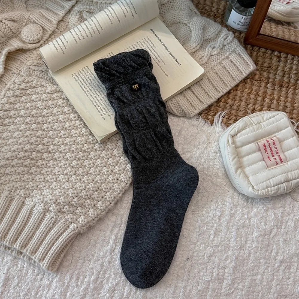 Cotton Blend Cotton Slouch Socks Bow Button Seamless Toe Ballet Winter Socks Sweat-wicking Breathable Mid-calf Knit Socks
