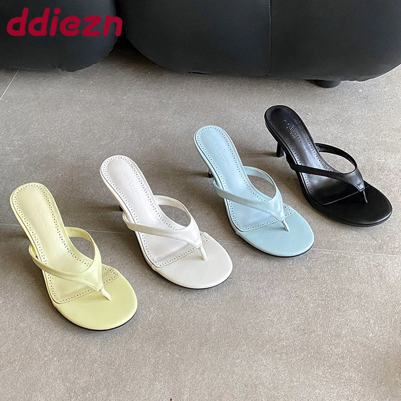 Zapatillas de tacón fino con punta redonda para mujer, chanclas, sandalias, zapatos poco profundos, zapatillas de tacón medio, zapatos de tacón deslizantes para mujer