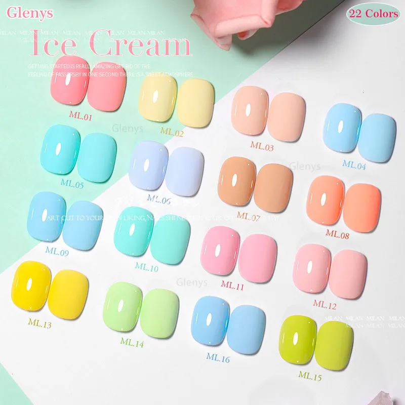 Glenys 22 color ice cream nail polish gel full web popular semi permanent immersion gel color card UV LED nail art varnish set