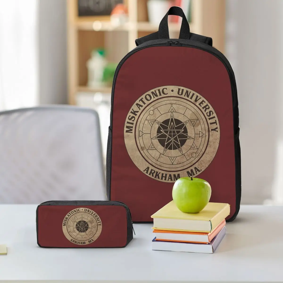 Miskatonic University Backpack Student BookBag School Bag Shoulder Bags 3ps Insulated Lunch Bag Pencil Case
