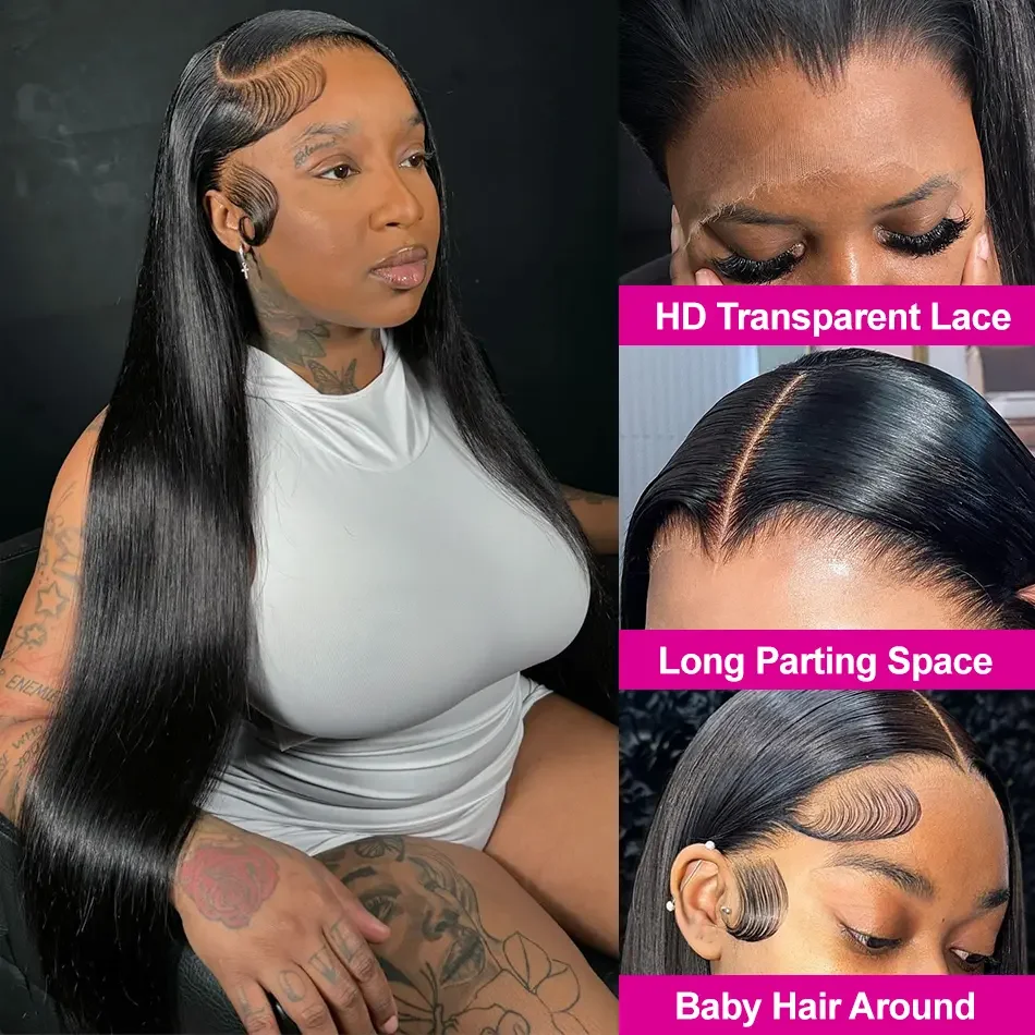Bone Straight ≥98% Human Hair Wigs 13x6 Hd Transparent Lace Frontal Wig 13x4 Pre Plucked Lace Wigs For Women 200% Real Density Brazilian 360 Lace Front Hair Wig 30 40 Inch Local Warehouse In The Us Ships Within