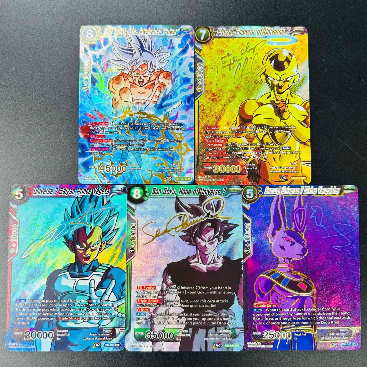 Dragon Ball Super EN 5PCS Goku Vegeta Frieza Beerus DIY Gold Foil Holographic Textured Anime Collectible Cards