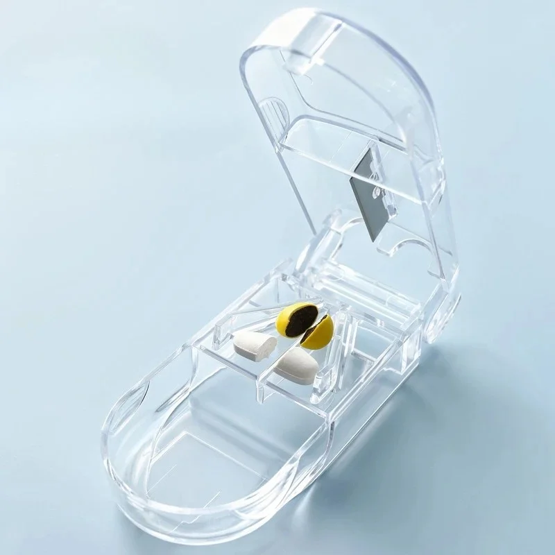 1/2pcs Transparent Plastic Cutting Box, Medicine Breaker Box, Medicine Cutter, Dispenser, Portable