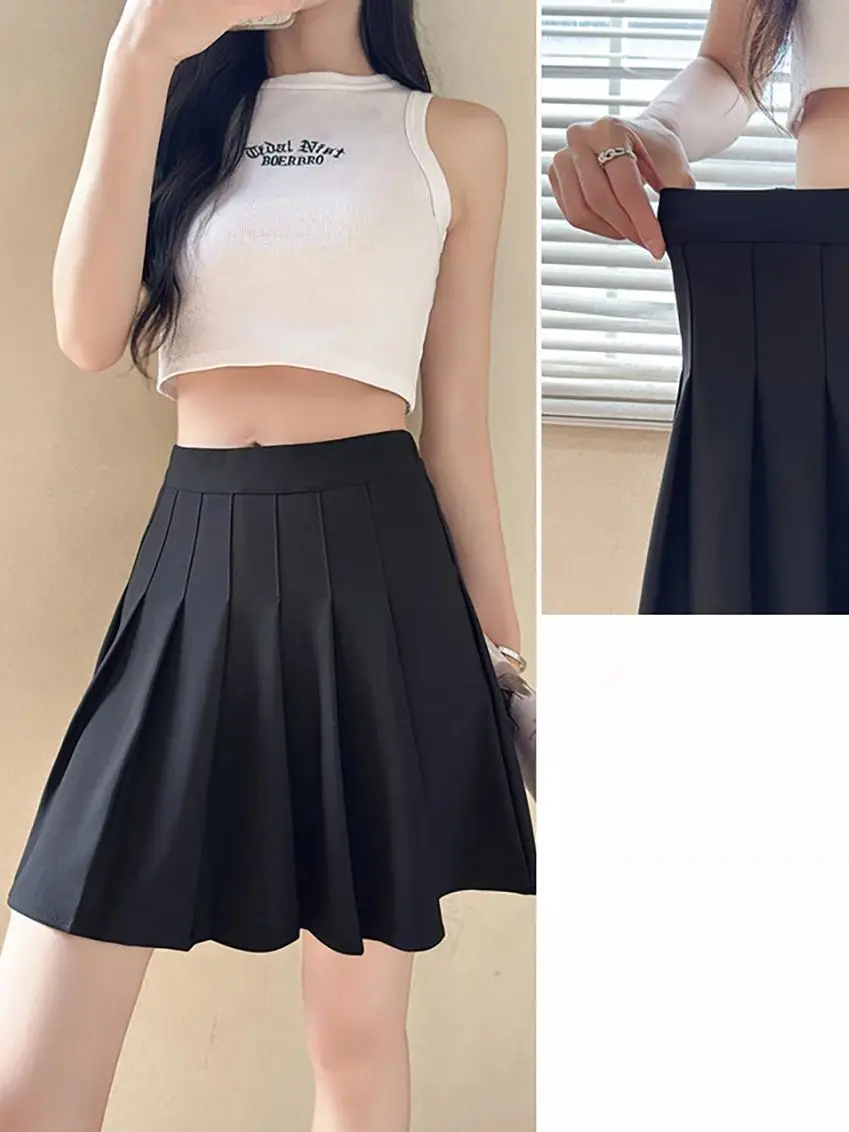 Jupe plissée ceinture élastique Style Preppy jupe décontracté été mode douce Hottie collège JK noir femmes jupe en gros