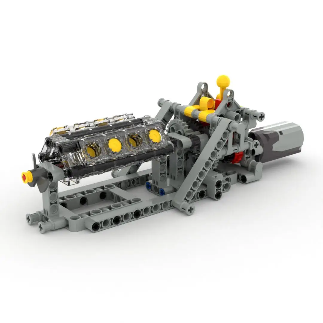 MOC Building Blocks Motorized V8 Engine 4-Speed Gearbox, Power Function Bricks Kit, STEM Toy Gift for Kids Boys