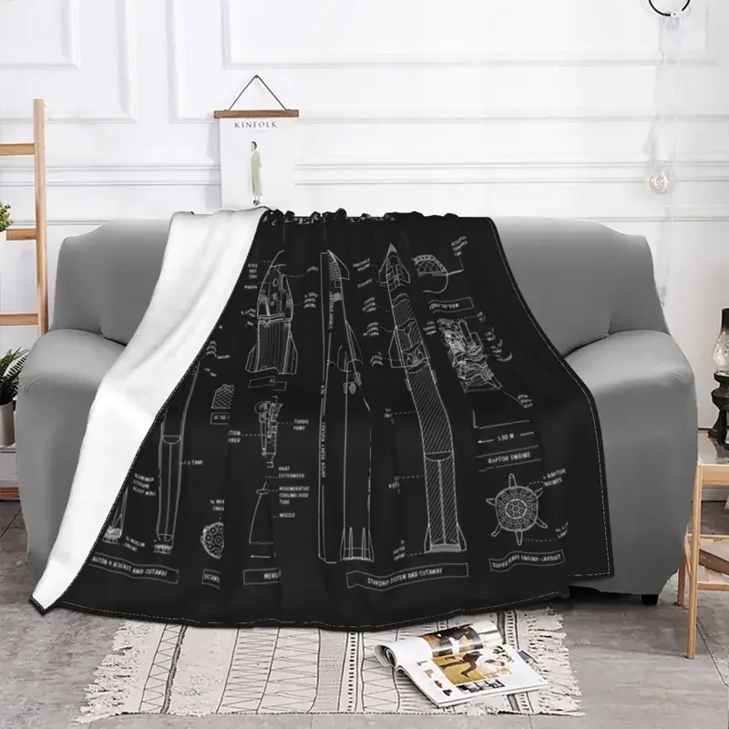 SPACEX Falcon Super Heavy Starship Knitted Blanket Engine Awesome Flannel Throw Blankets Bedroom Sofa Decoration Lightweight