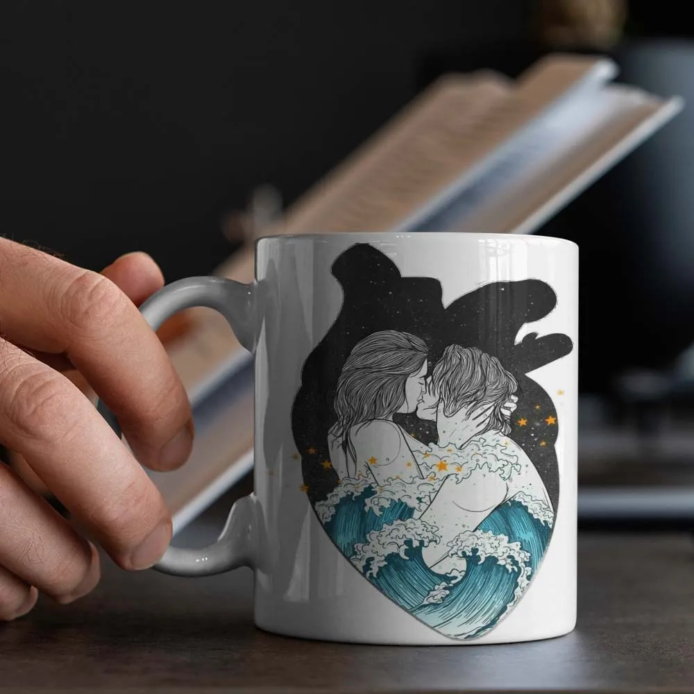 Romantic Heart Ceramic Mug - Unique Couple Design, Perfect Gift for Coffee and Tea Lovers, Novelty Present for Valentine's Day