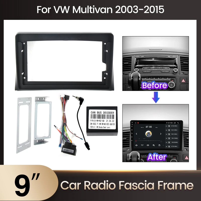 Panel Kit For Car Radio Bezel Frame for VW Multivan 2003-2015 9inch Car Multimedia Radio Panel Frame Cable CANBUS Protocol Box