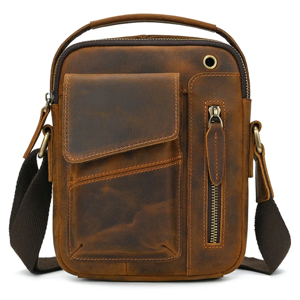 

Casual Fashion Leather Bag, High-end Mobile Phone Messenger Men's Retro First-layer Cowhide Diagonal Span Bag