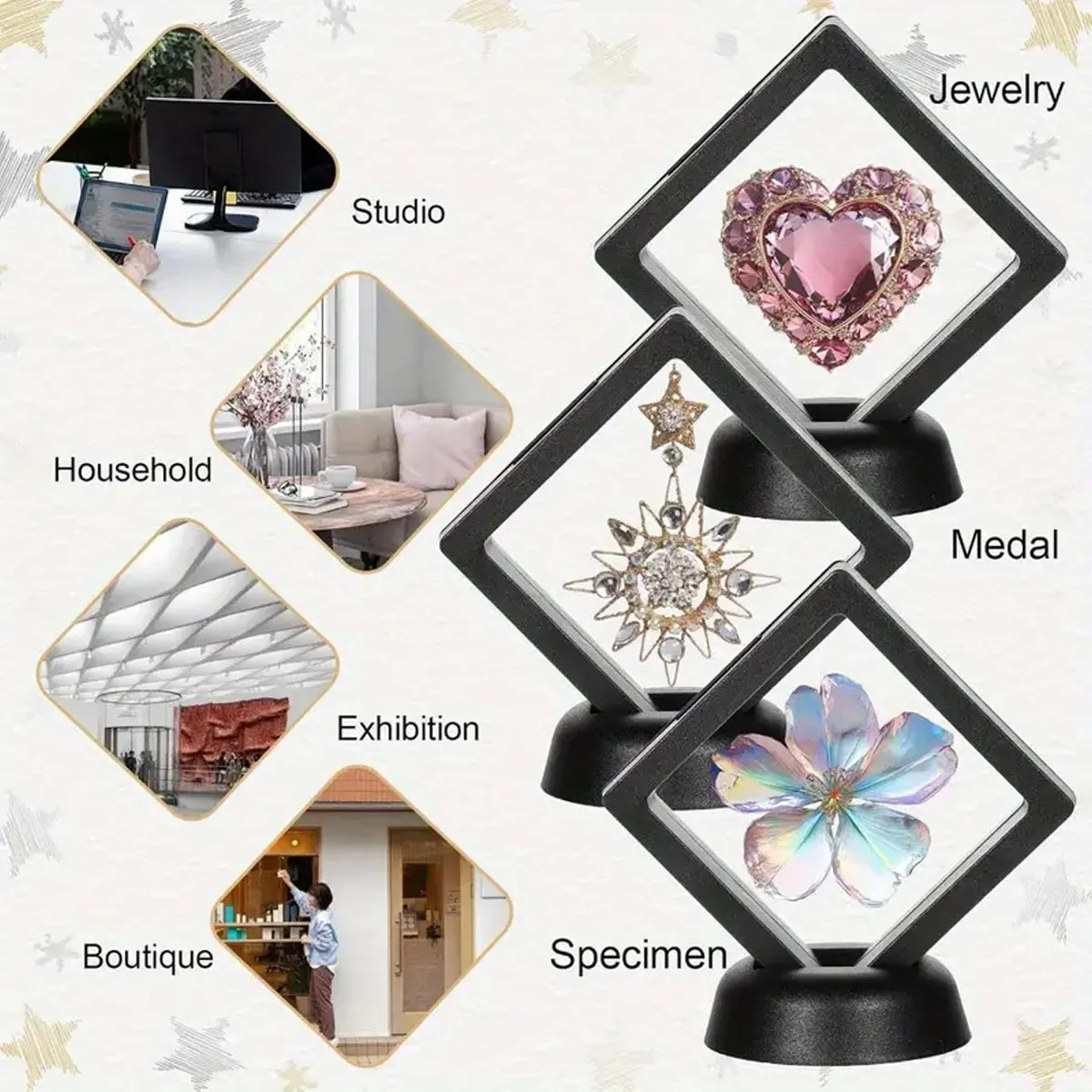 10 Sets Floating Display Box With Base, Transparent Film Display Box, Challenge Coins, Specimens, Jewelry Display And Storage
