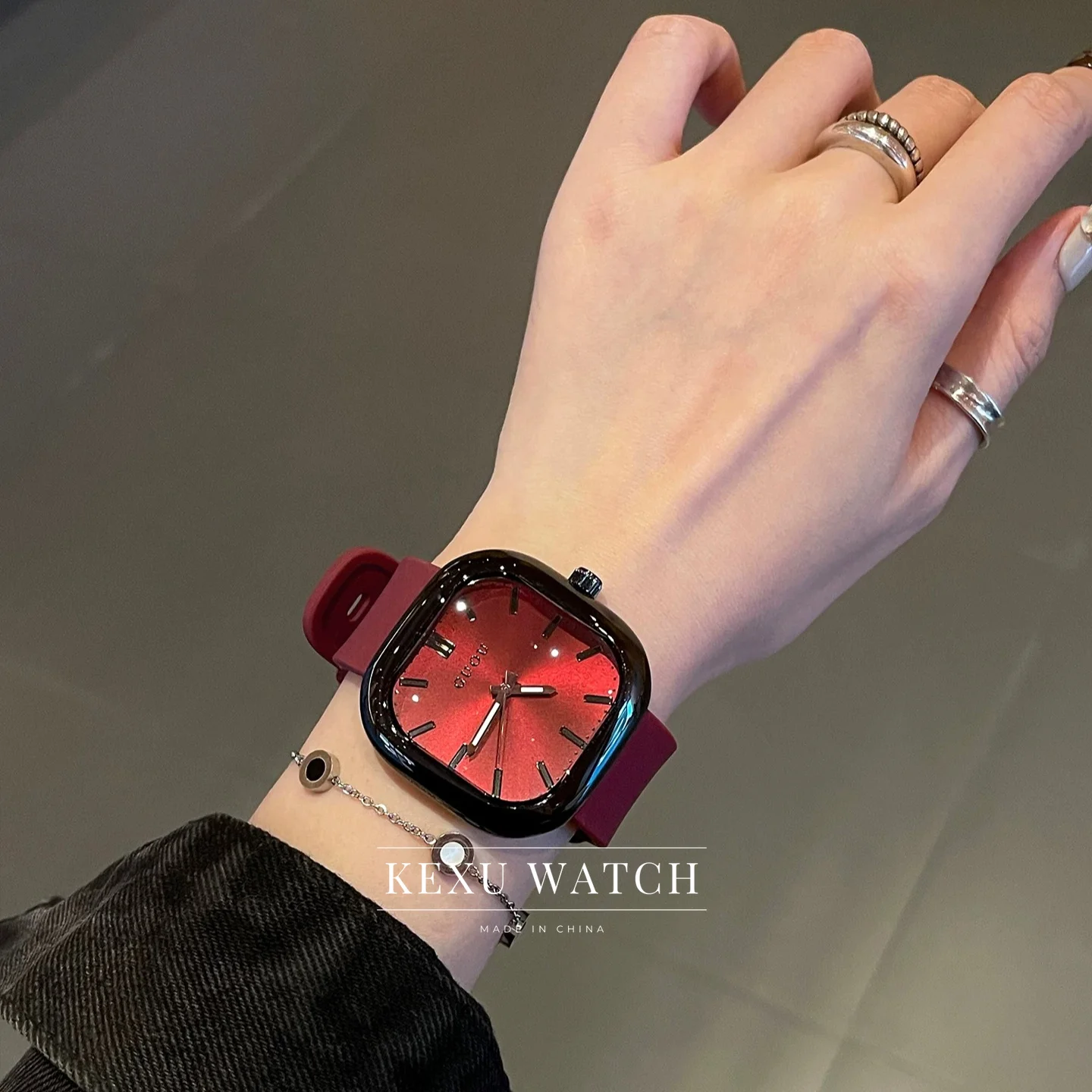 GUOU watch Solid/Leopard Silicone Strap Gradient Square Dial Women's Watch