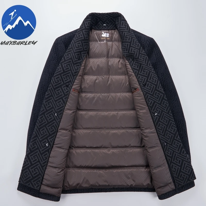 Maxbarley Winter Woolen Coat Men High-end Designer Detachable Goose Down Lined Warm Jacket Business Party Slim Fit Long Overcoat