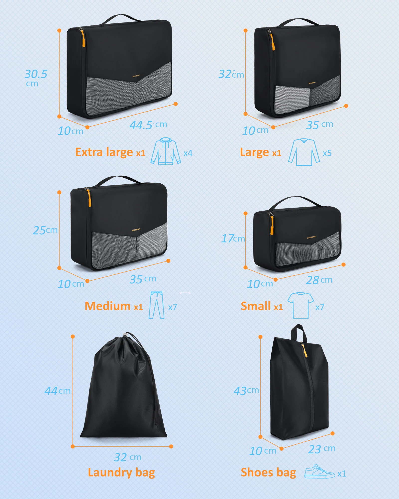 BAGSMART 여행 가방 파우치용 포장 큐브, 경량 의류, 깔끔한 정리 가방, 수하물 휴가 여행 액세서리, 6 세트