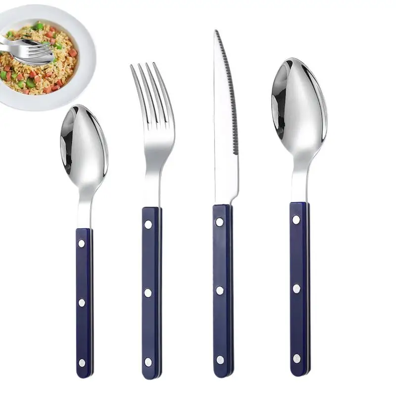 Juego de cubiertos franceses de acero inoxidable, 4 cubiertos franceses, cucharadita, tenedor, cucharas, cortador, utensilios de servicio de comida occidental, cocina
