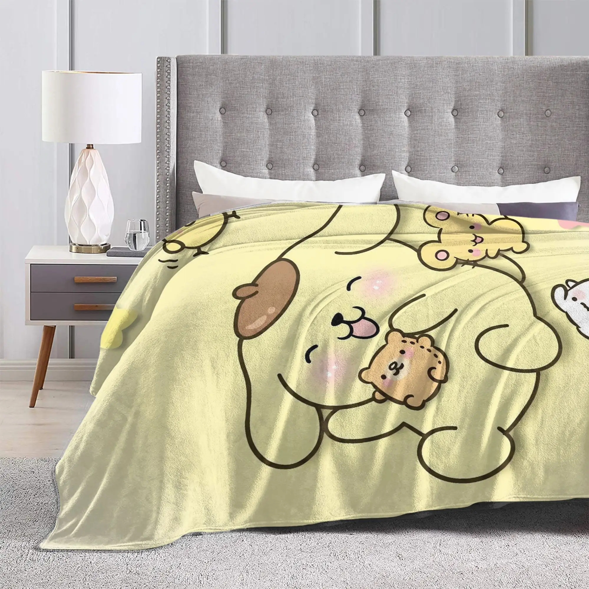 Pompompurins Kawaii Puppy Friends Blanket Flannel Decoration  Portable Soft Throw Blankets for Bed Travel Bedspreads